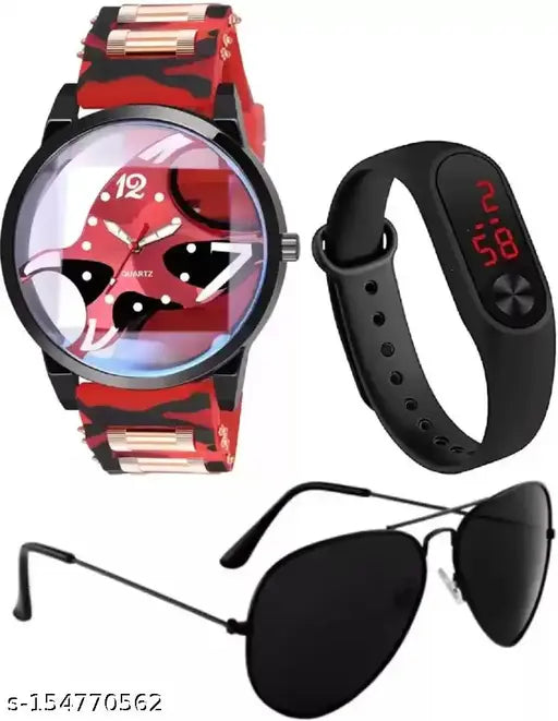 Red sports watch with black strap and digital display