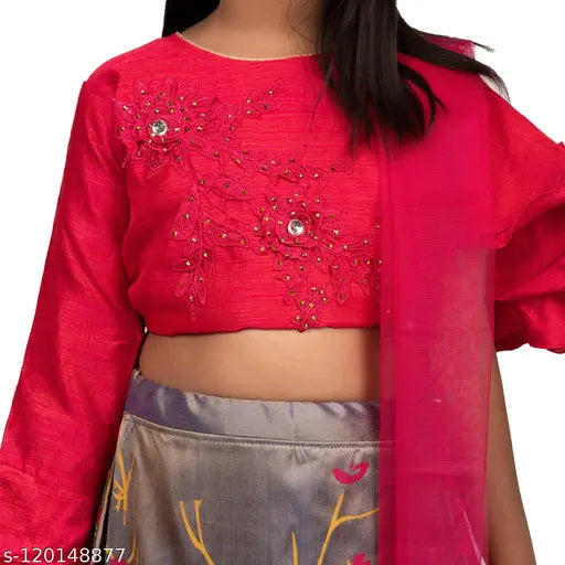 Embellished Georgette botanical stitch Ghagra for kids (2-7 years), India