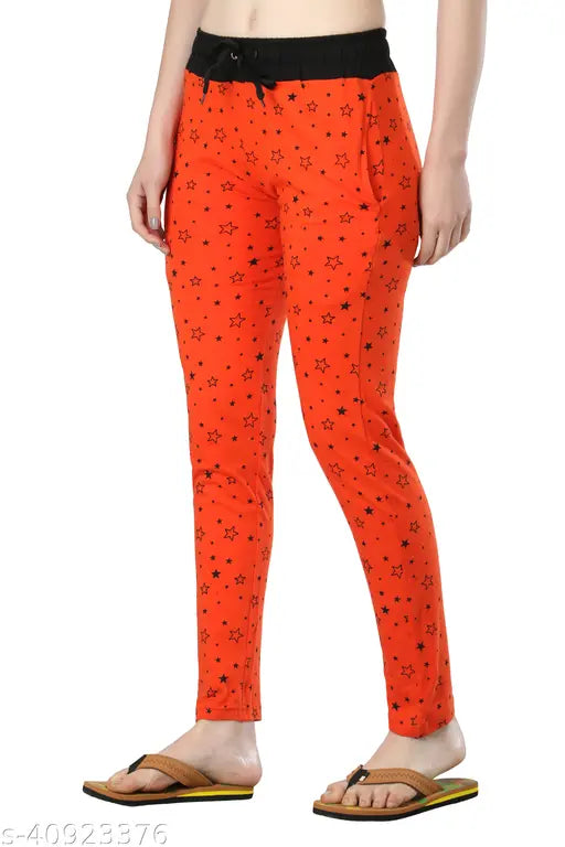 Red and white printed track pants, women's leggings set of 2