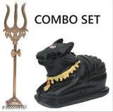Black brass combo set of Tridevs Nandi and Trishul, representing Lord Shiv, finely finished with elegant design