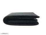 Black genuine leather compact men's wallet, solid design, spacious with multiple compartments and coin pocket. Perfect size for pocket or travel bag. Made in India
