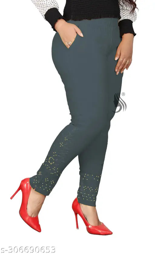 Embroidered net Lycra pants, stretchable and fashionable for women and girls, available in sizes S-XXL