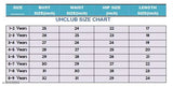 Uh Club Kids jackets size chart, available in black and white, featuring elastic sleeves and 2 pockets on front