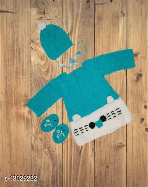 Woolen self-design winter sweater for kids, 6-12 months, featuring long sleeves - India