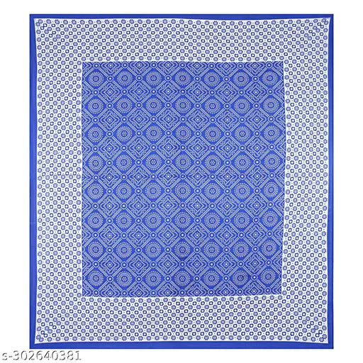 Trendy ethnic motifs cotton double bedsheets, regular quality flat sheets for adult beds in mild winter, 2 pillow covers included, 144 thread count, size 100x90 inches from India