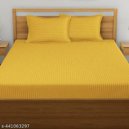 Yellow striped 300 thread count cotton double bedsheet by Parinika Fabs, ideal for adults, summer use, made in India