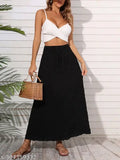Black midi length skirt with ruffled hem, sleeveless top