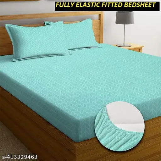 Soft, premium cotton elastic fitted bedsheets [geometric print], double bed size for 78x7210 mattress, RD FABS HOME 210 TC