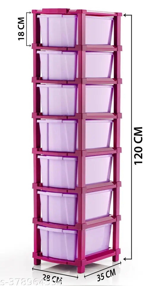 Pink plastic storage drawers
