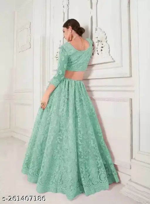 Acrylic heavy lehenga set with net bottom and embroidered dupatta, semi-stitched (42in waist, 46in length), Indian ethnic wear