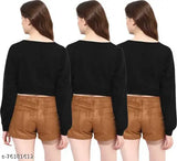 Solid cotton Selvike fancy long-sleeved crop top, stylish Indian fashion wear