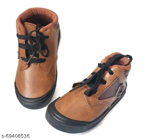 Brown leather shoes with black laces, children's footwear