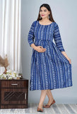 Rayon printed Anarkali maternity zip kurta, three-quarter sleeves, feeding-friendly, India origin