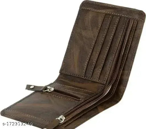 Brown canvas & leather wallet, 2 compartments, solid design, free size (12cm x 9cm) - stylish accessory by Sg.Enterprisess