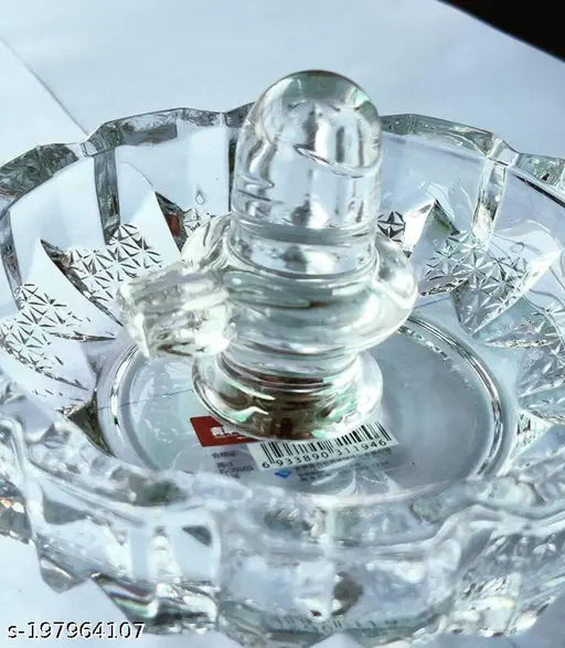 Crystal Shivling with Bowl Plate - Auspicious crystal symbol for long life, wisdom, and peace from India