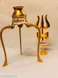 Brass Shiv trishul and lota set, traditional Hindu puja decorative showpiece for Jalabhishek, size 12cm x 10cm x 10cm