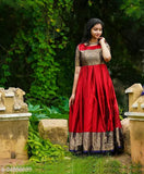 Banarasi silk short-sleeved feminine gown, intricate zari woven net pattern, XS-XXXL sizes