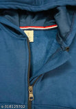 Dark blue jacket with drawstring hood and zip closure