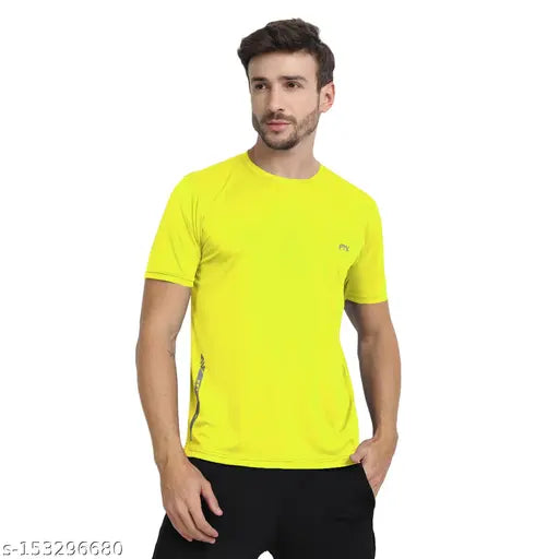 Yellow polyester FTX men's t-shirts pack of 2, solid round design in sizes L, M, XL & S for comfortable day-to-night wear, Made in India