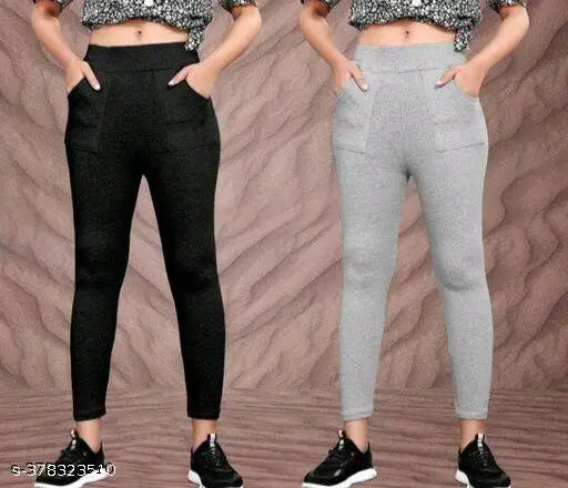 Cotton blend solid-colored unique women's Plan Jeggings P-2, available in sizes 28, 30, 32, 34, and free size. Made in India