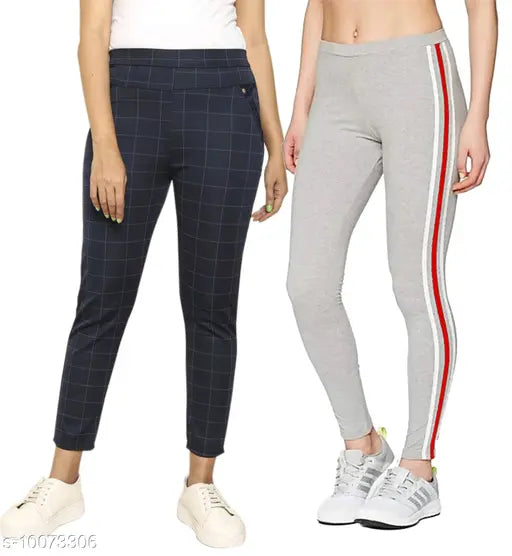 Women's cotton blend checked rib jegging in Lycra, size 26, 28, 30, 32, or 34