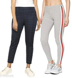 Women's cotton blend checked rib jegging in Lycra, size 26, 28, 30, 32, or 34