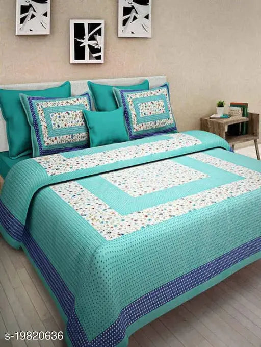 Trendy Jaipuri cotton bedsheets combo pack, 400 thread count, microfiber double bed & 4 pillow covers, India-made
