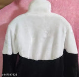 Colorblocked wool jacket for girls and women, long sleeves, trendy hoodie for winter, fur lining, country of origin: India
