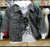 Denim boys jacket, distressed black with zip details and branding
