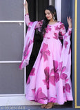 Blue Georgette Dvd Print Long Sleeve Gown, Indian celebration dress with floral print