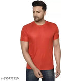 Red cotton blend men's solid round neck Half T-shirt, short sleeves, size M (Chest 38in, Length 27.5in)