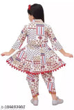 Cotton Cambric Rajasthani kurta set for girls, applique and printed net design, long sleeves, India origin
