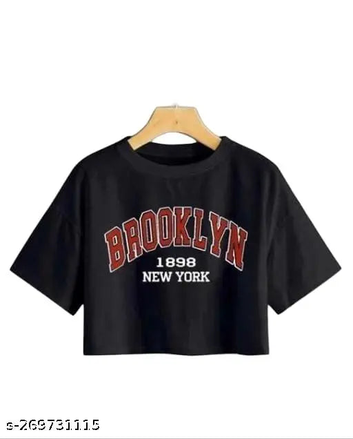 Stylish cotton crop top with printed net pattern, perfect for party wear by Brooklyn