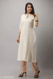 MAUKA Cotton flex A-line kurta & palazzo set, solid pattern, comfortable three-quarter sleeves, Indian-made cotton clothing