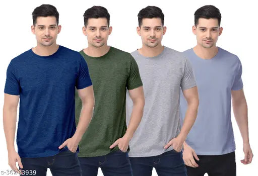 Mens premium cotton t-shirt pack of 4 - solid color short sleeve pack for men, displaying quality Indian-made apparel