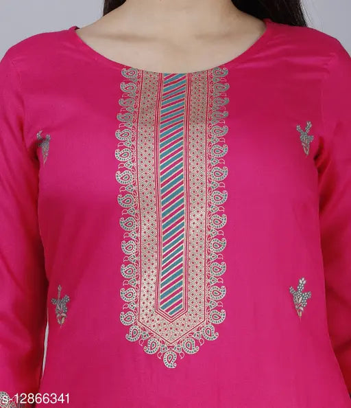 Rayon gold print kurta paazzo set, Indian rayon clothing with three-quarter sleeves and printed pattern