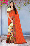 Orange and green Georgette party wear saree with embroidery