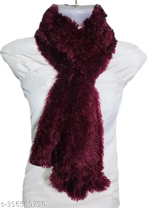Acrylic faux fur scarf for women and girls - trendy accessory, solid pattern, cruelty-free