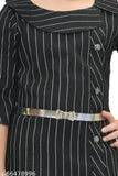 Black and white striped girls dress with matching handbag, belted waist detail