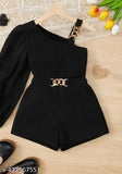 Women's lycra long-sleeve solid pattern short jumpsuit, western wear from India