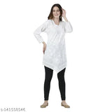 White Chikankari long-sleeve top, 100% cotton, embroidered design, perfect for casual outfits & vacations