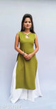 Green crepe sleeveless kurti and palazzos set, trending women's clothing, India-made, solid color