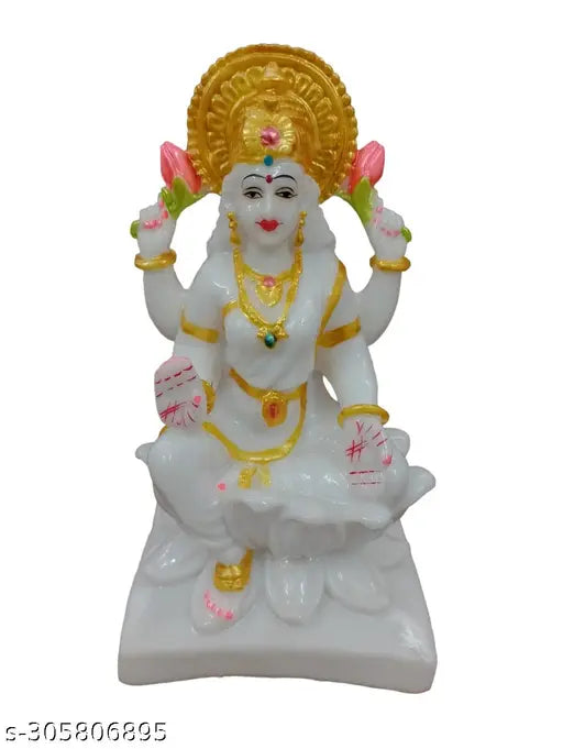 Marble Lakshmi Devi statue, 7" white, detailed idol for home Puja, temple decor & Diwali - High-quality, Vastu compliant god showpiece