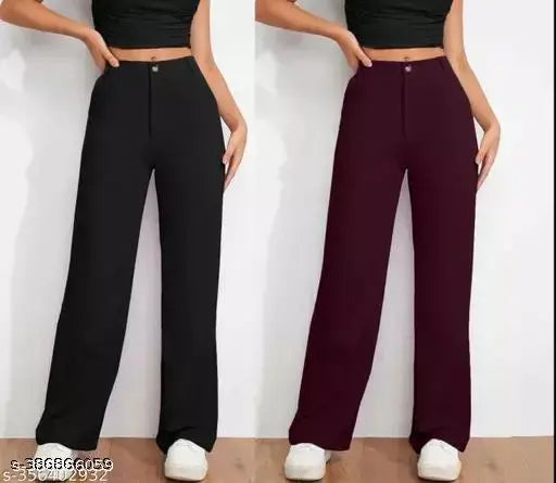 Maroon and black stretch women's pants, cotton, medium waist
