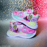 Pink children's shoe with princess motif and glitter detail