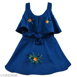 Green rayon embroidered frock for girls partywear, perfect addition to any little one's wardrobe