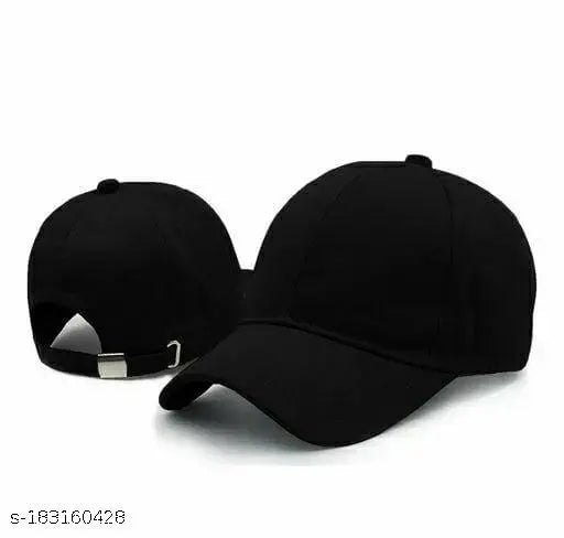 Stylish men's black wool baseball cap (solid), cotton fabric, onesize, pack 1 from India
