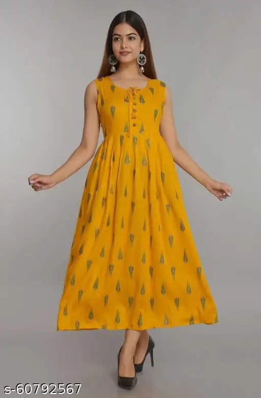 Stylish rayon sleeveless printed anarkali kurti for women, India origin