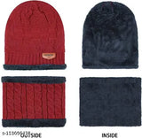 Maroon knit winter hat set, thick fleece lining, inside fur-lined for warmth
