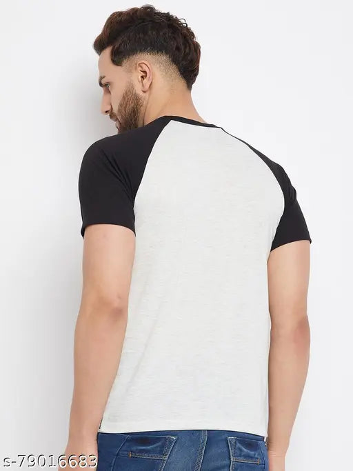 White cotton blend half sleeve t-shirt from The Million Club, featuring printed design. Close-up of men's M, L, XL, XXL sizes